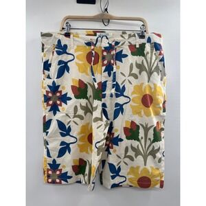 NWT Parish Nation Shorts Men 40 Multicolor Floral Linen Blend Flat Front Coastal